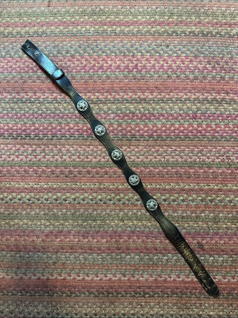 Vintage Black/Brown Leather Men's Eagle Concho Belt with Silver Accents